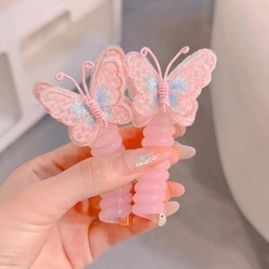 Pink 2pcs Boho Chic Butterfly Spiral Hair Ties