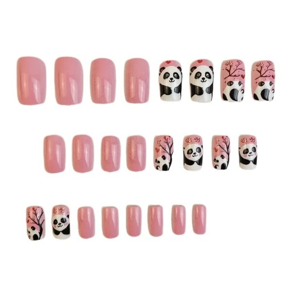 24pcs of Cute Pink Panda Love Wearable Nails in Finished Box - Image 2