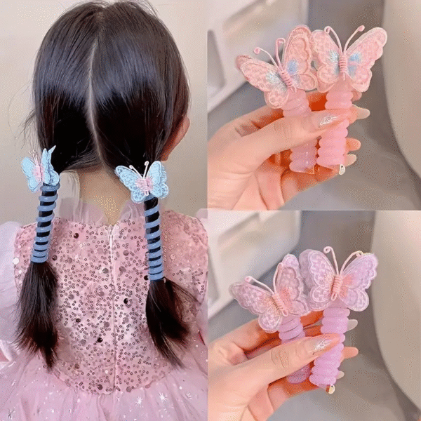 Purple 2pcs Boho Chic Butterfly Spiral Hair Ties - Image 2