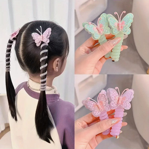 Purple 2pcs Boho Chic Butterfly Spiral Hair Ties - Image 3
