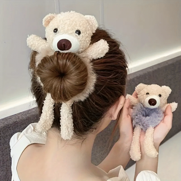 Kawaii Cartoon Plush Hair Rope Pink - Image 3