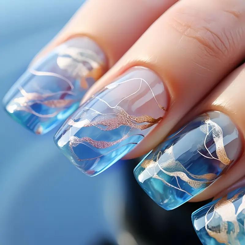 96pcs Ocean Blue Press-On Nail Set  - Image 2