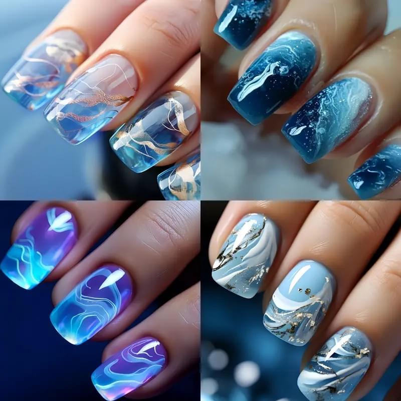 96pcs Ocean Blue Press-On Nail Set 