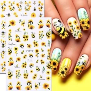 2pcs 3D Sunflower & Bee Nail Art Stickers